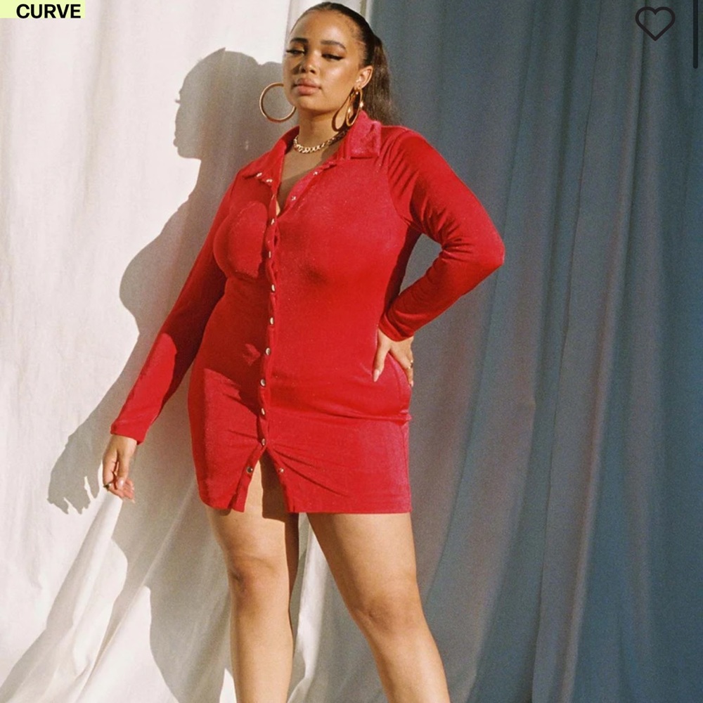 ELODY LONG SLEEVE MINI DRESS RED CURVE